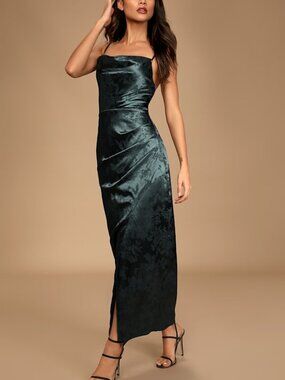 Lulus Under The Moonlight Emerald Green Satin Jacquard Maxi Dress - Size M